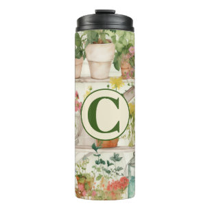 Cute Flower Vase Garden Plants Watercolor Monogram Thermal Tumbler