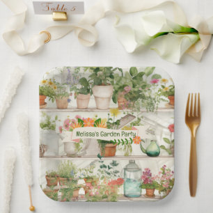 Cute Flower Vase Garden Plants Watercolor Party Paper Plate