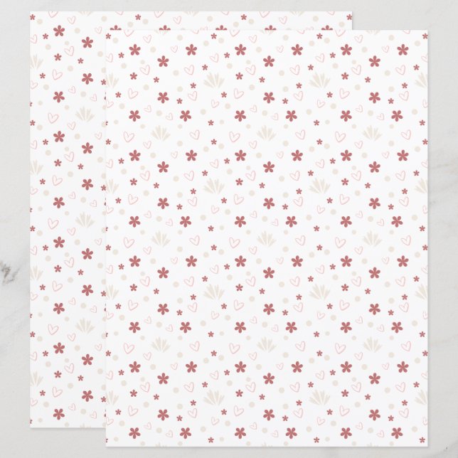 Cute Flower With Love  Patterned Scrapbook Paper (Front/Back)