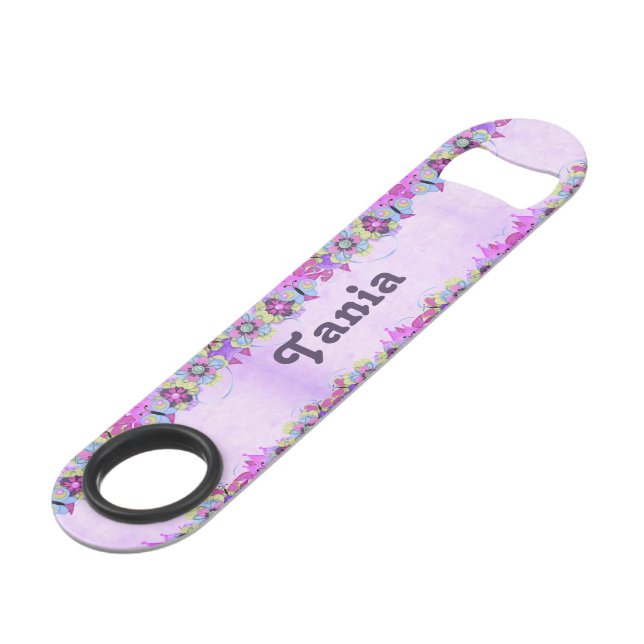 Cute flowers and butterflies on purple bar key (Front Angled)