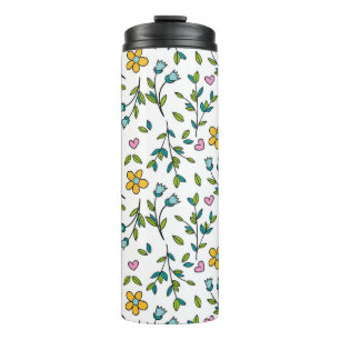 Cute Flowers and Hearts Light Pattern Thermal Tumbler