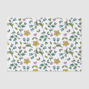 Cute Flowers and Hearts Light Pattern Tissue Paper