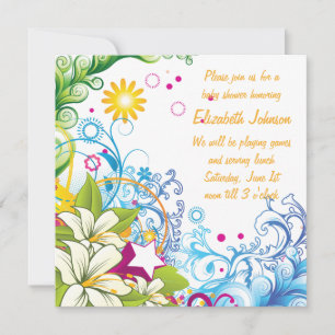 Cute Flowers and Stars Gender Neutral Baby Shower Invitation