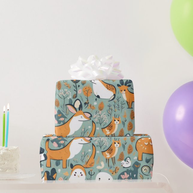 Cute flowers  animals pattern  Wrapping Paper (Party Gifts)