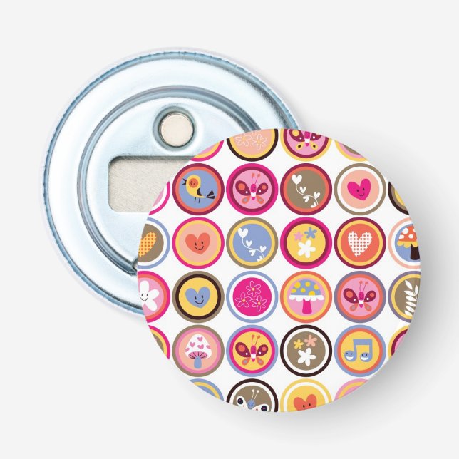 cute flowers, birds, hearts pattern bottle opener (Front)