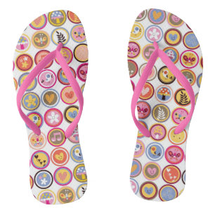 cute flowers, birds, hearts pattern flip flops