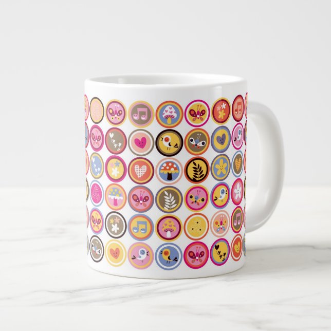 cute flowers, birds, hearts pattern large coffee mug (Front Right)