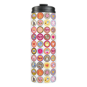 cute flowers, birds, hearts pattern thermal tumbler