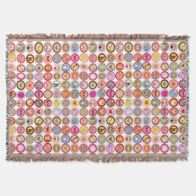 cute flowers, birds, hearts pattern throw blanket (Front)