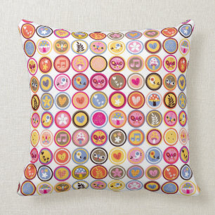 cute flowers, birds, hearts pattern throw pillow