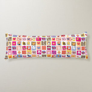 cute flowers, birds, hearts squares pattern body pillow