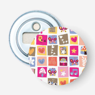 cute flowers, birds, hearts squares pattern bottle opener