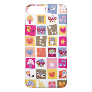 cute flowers, birds, hearts squares pattern Case-Mate iPhone case