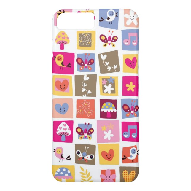cute flowers, birds, hearts squares pattern Case-Mate iPhone case (Back)