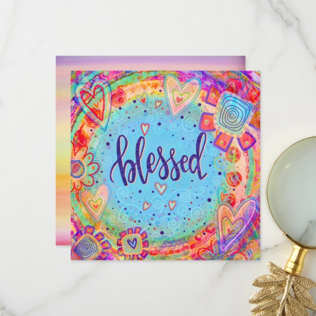 Cute Flowers Blessed Hearts Fun Whimsical Thank You Card (Front/Back In Situ)