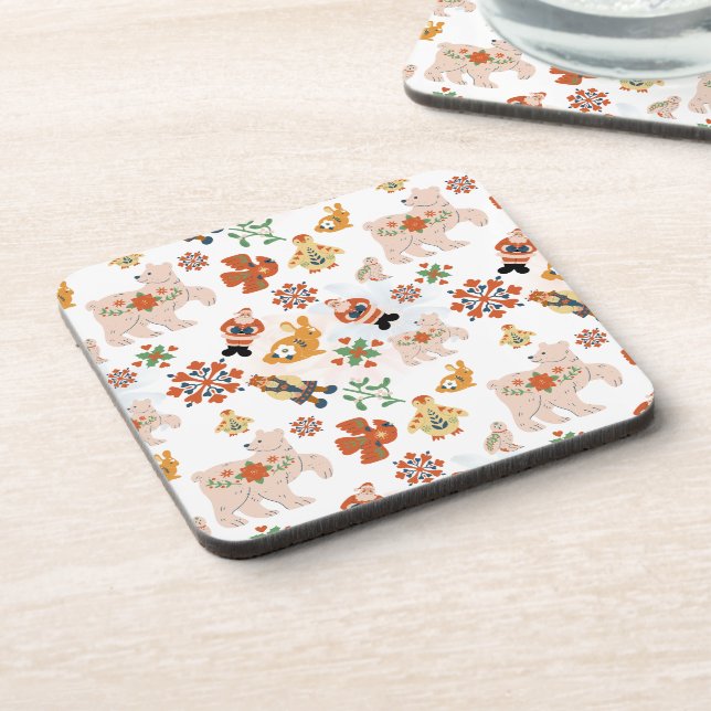Cute Flowers Christmas Pattern with Santa Coaster (Left Side)