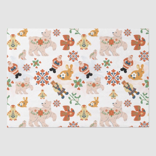 Cute Flowers Christmas Pattern with Santa Tissue Paper (Front)