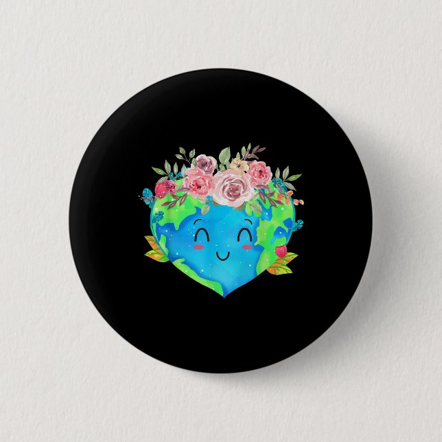 Cute Flowers Crown Planet Spring Nature Peace Eart 2 Inch Round Button (Front)