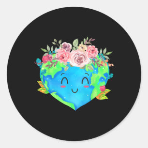 Cute Flowers Crown Planet Spring Nature Peace Eart Classic Round Sticker