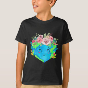 Cute Flowers Crown Planet Spring Nature Peace Eart T-Shirt