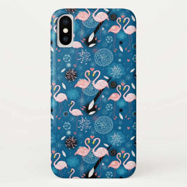 Cute flowers flamingos pattern Case-Mate iPhone case (Back)