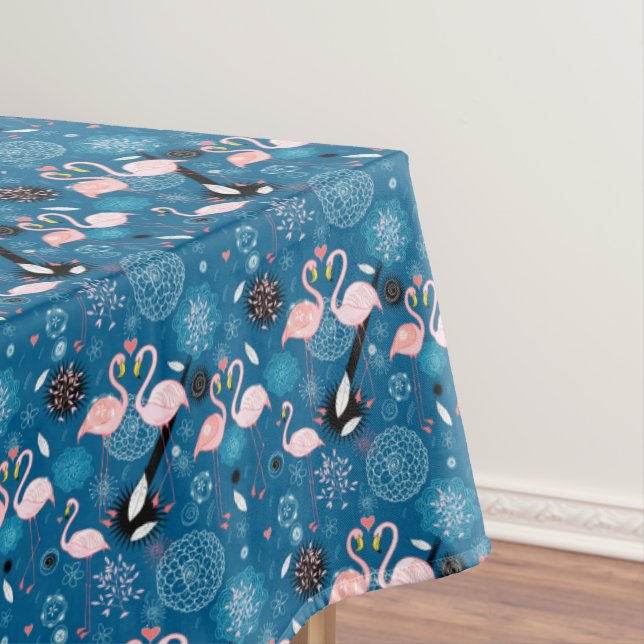 Cute flowers flamingos pattern tablecloth (In Situ)