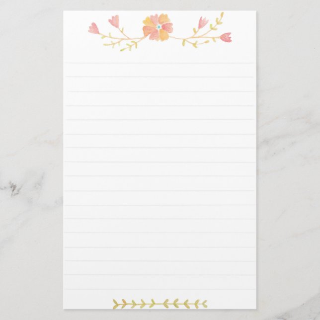 Cute Flowers Happy House Adorable Watercolor Stationery (Front)