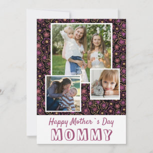 Cute Flowers Happy Mother`s Day 3 Photo Card