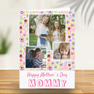 Cute Flowers Happy Mother`s Day 3 Photo  Card