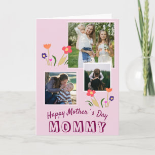 Cute Flowers Happy Mother`s Day 3 Photo Card