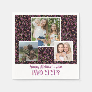 Cute Flowers Happy Mother`s Day 3 Photo  Napkin