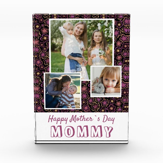 Cute Flowers Happy Mother`s Day Keepsake 3 Photo Block (Front)