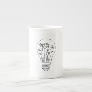 Cute Flowers in Light Bulb Line Design Bone China Mug