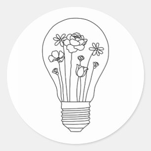 Cute Flowers in Light Bulb Line Design Classic Round Sticker