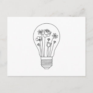 Cute Flowers in Lightbulb Line Design Postcard