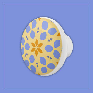 Cute Flowers in Yellow and Blue on Girly Floral Ceramic Knob