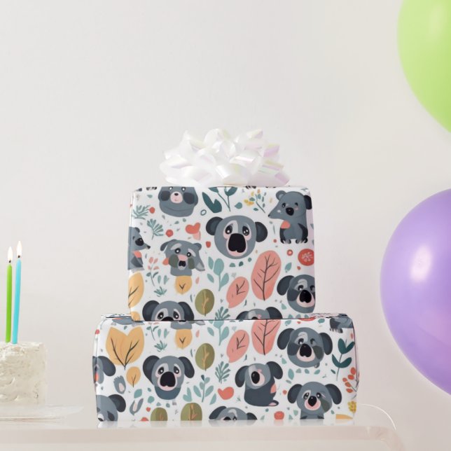 Cute flowers koalas animals trees  Wrapping Paper (Party Gifts)