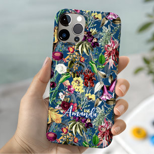 Cute flowers leaves blue monogram pattern iPhone 11 pro case