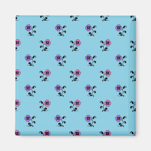 Cute Flowers on Blue Background Magnet