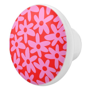 Cute Flowers Preppy Pink and Red Floral Pattern Ceramic Knob