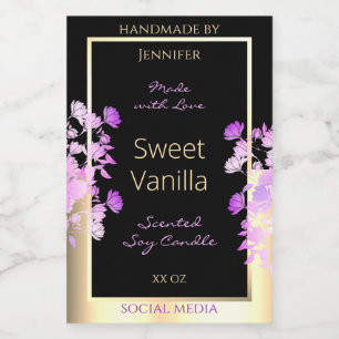 Cute Flowers Product Packaging Labels Black & Gold