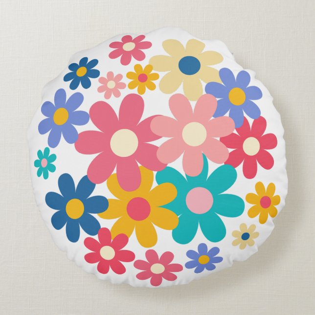Cute Flowers Round Pillow (Back)