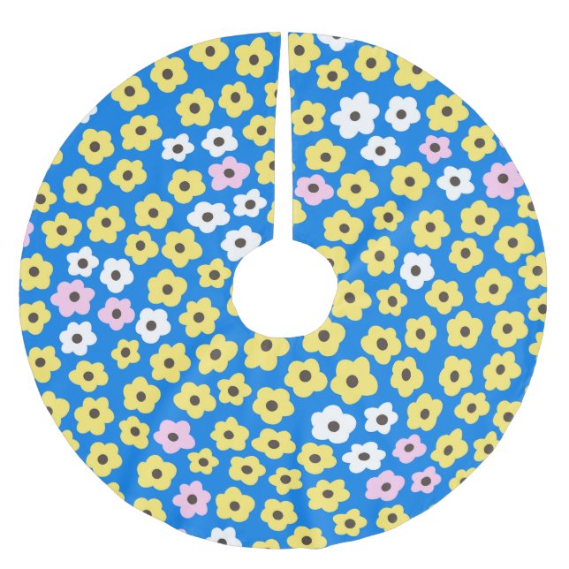 Cute flowers: seamless cartoon pattern. brushed polyester tree skirt (Front)