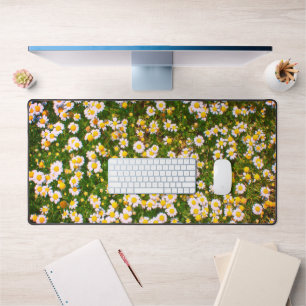Cute Flowers White Green Daisy Girly Pretty Nature Desk Mat