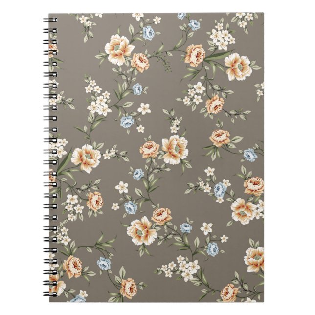 cute flowers with leaves pattern on grey backgroun notebook (Front)