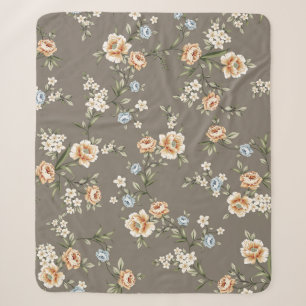 cute flowers with leaves pattern on grey backgroun sherpa blanket