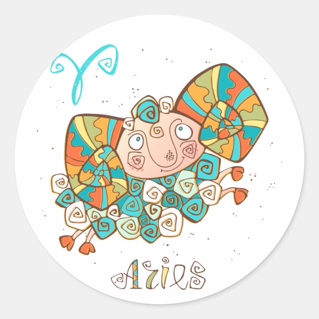 Cute Fluffy Aries Classic Round Sticker (Front)