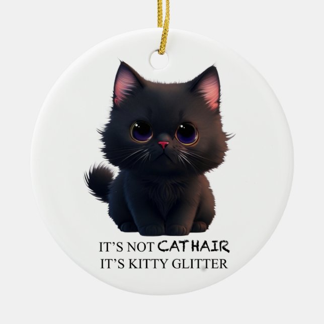 Cute fluffy black cat ceramic ornament (Front)