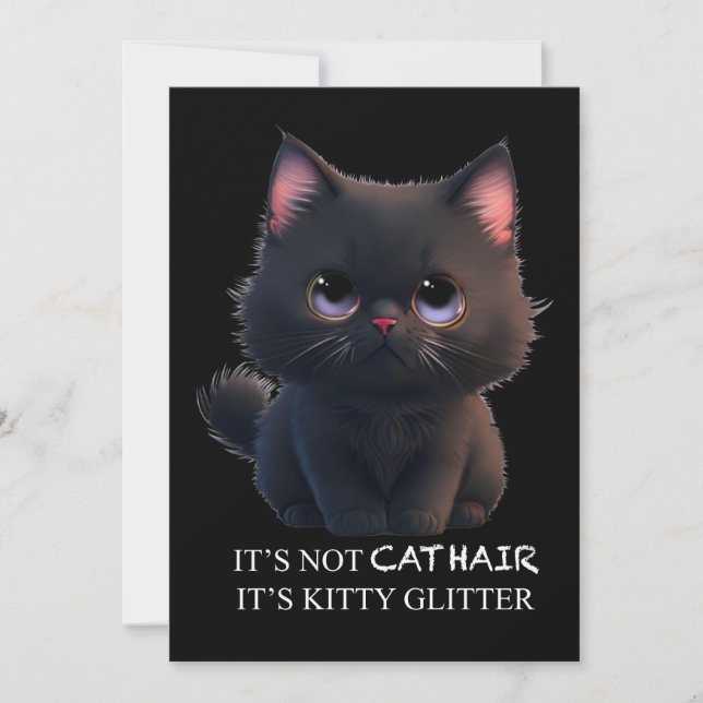Cute fluffy black cat invitation (Front)