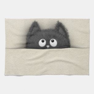 Cute Fluffy Black cat peaking out Kitchen Towel